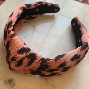 Lele Sadoughi Pink Leopard Knotted Silk Headband